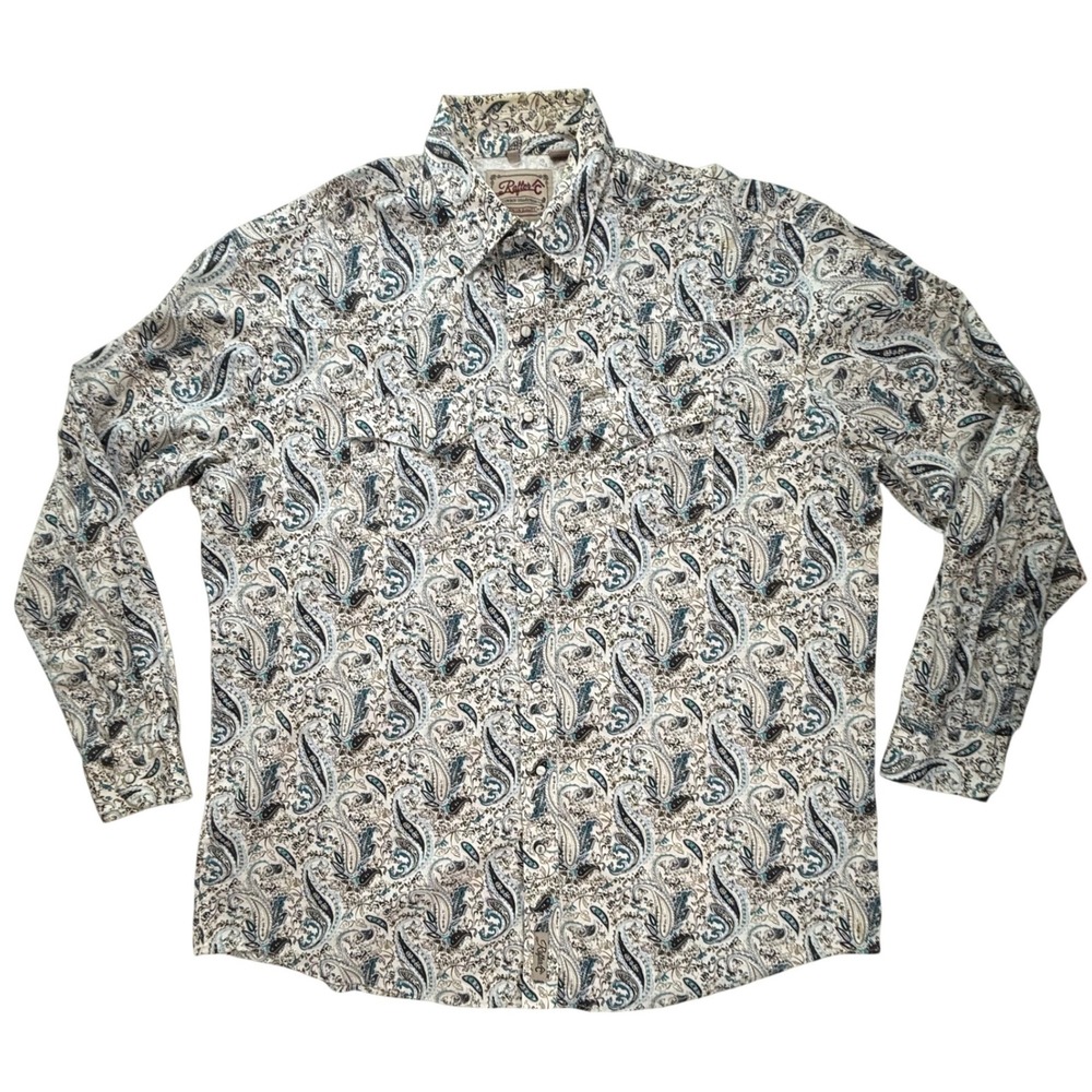 Rafter C Cowboy Collection Mens 2XLT Paisley Western Snap Shirt ProFlex 45 Blue
